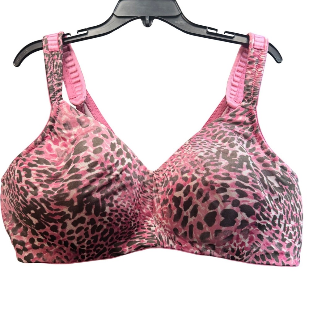 Comfort Choice Wireless Bra 44DD Pink‎ Leopard Print Cushioned Straps Adjustable